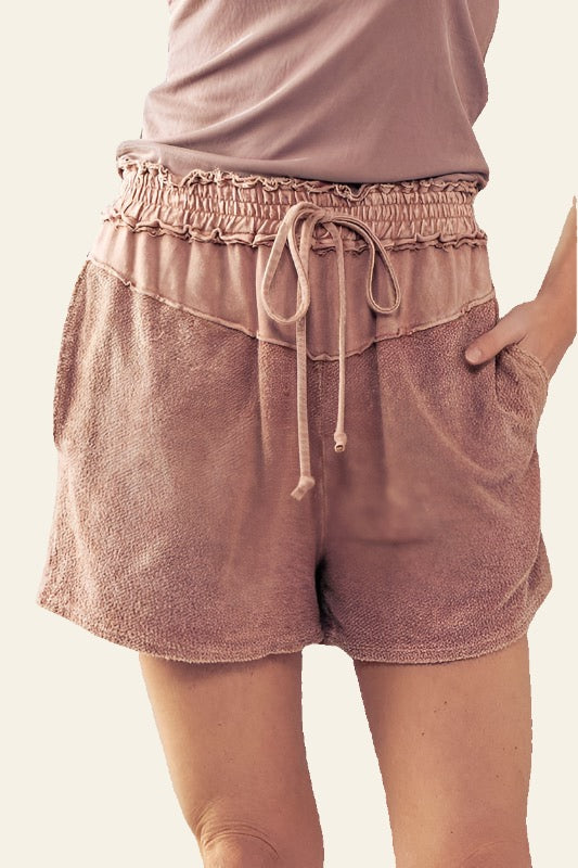 Mineral Wash French Terry Shorts in Sugar Rose