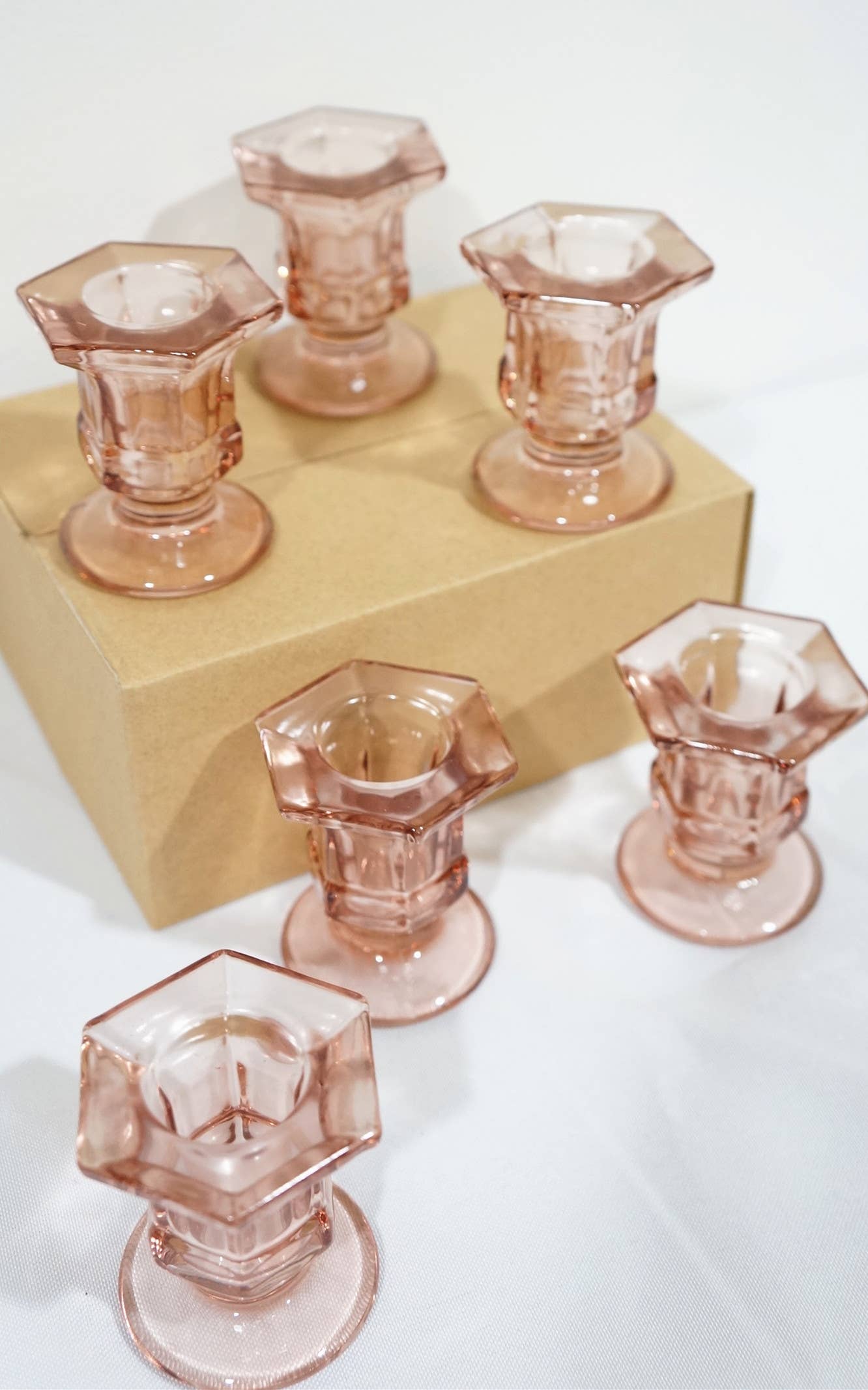 Mauve Glass Taper Candle Holders