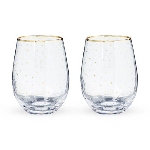 Gold Stars Stemless Wine Glass Set