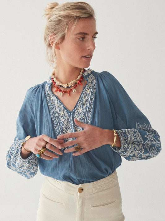 Corsica Sandrine Blouse in French Blue by MAISON HOTEL