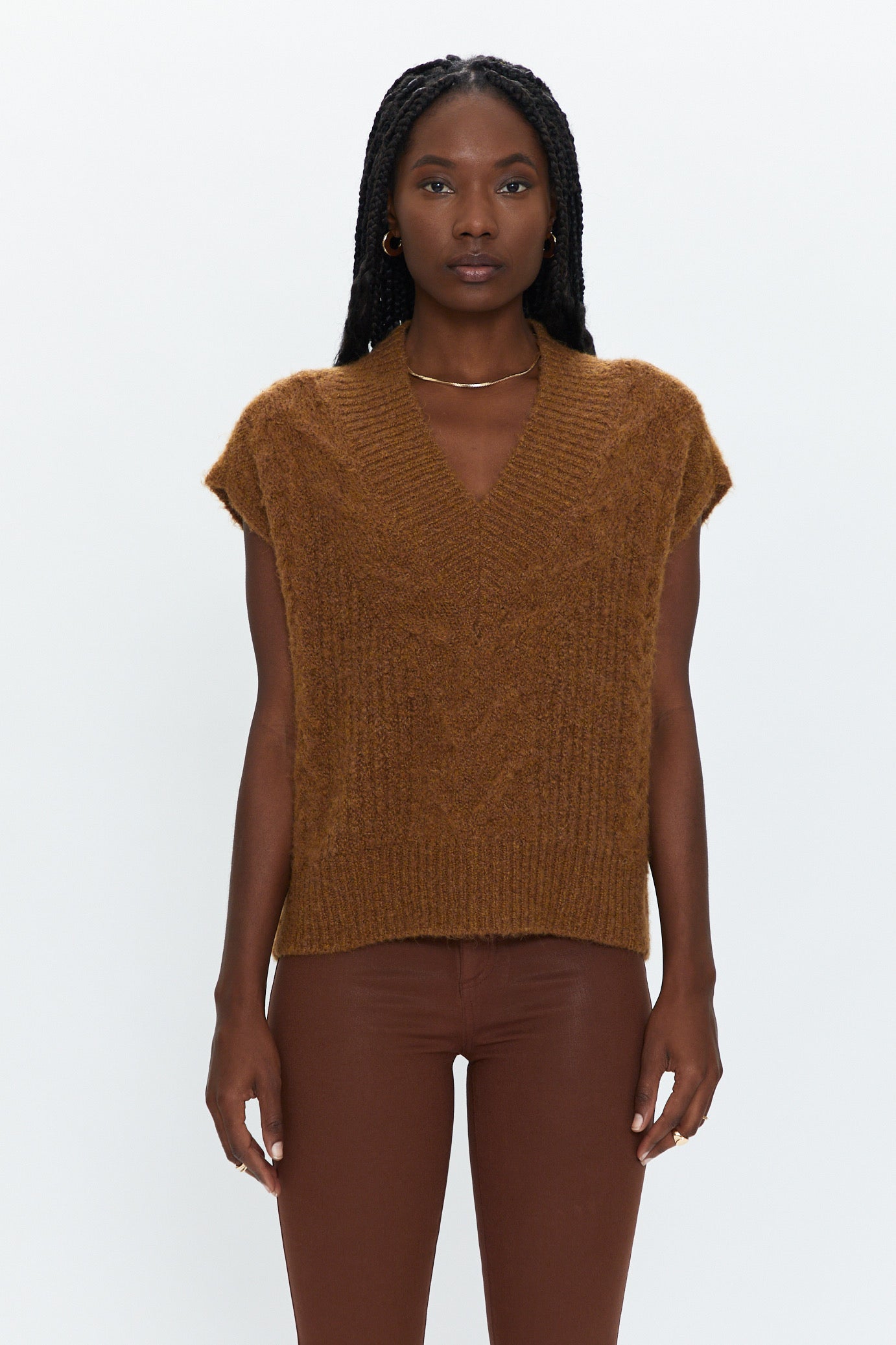 Kiran Sweater Vest IN Chestnut Cable by PISTOLA - SALE