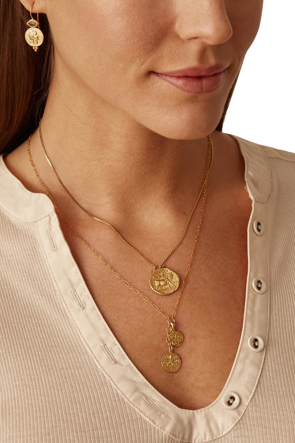 Daphne Gold Coin Charm Necklace by  CHAN LUU - SALE