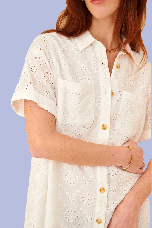 Shirt Dress English Embroidery - White