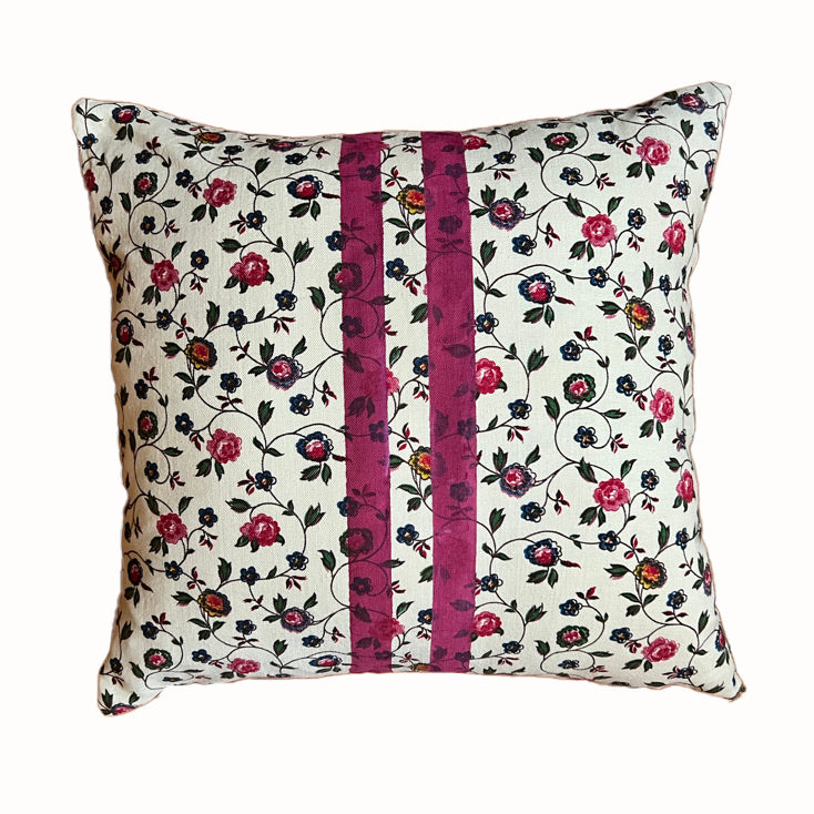 Small Floral Pillow with Stripes