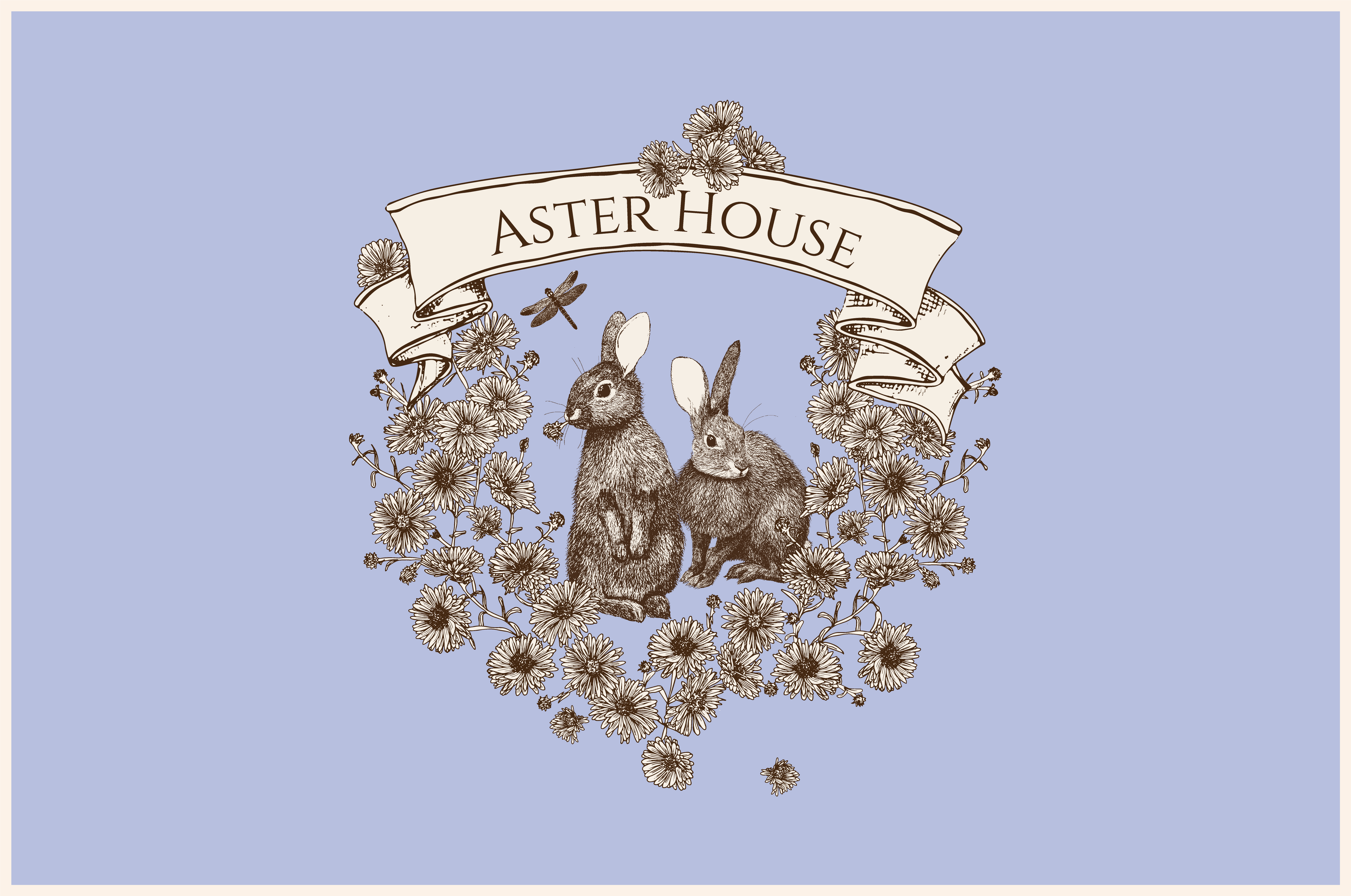 Aster House brand image two bunnies with aster flower