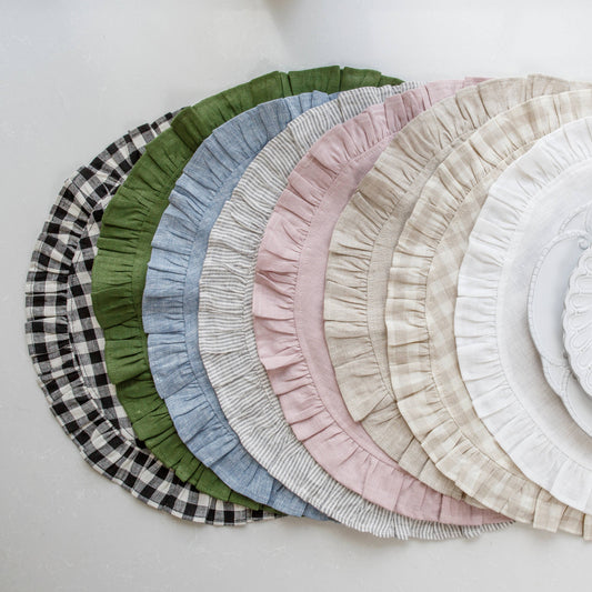 Round Ruffle Linen Placemat Assorted SALE
