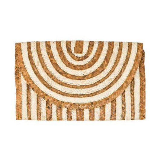 Straw Clutch Purse Stripe (White + Brown) - SALE