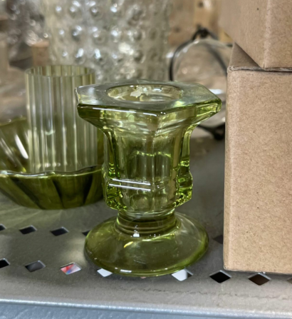Green Glass Taper Candle Holders Green
