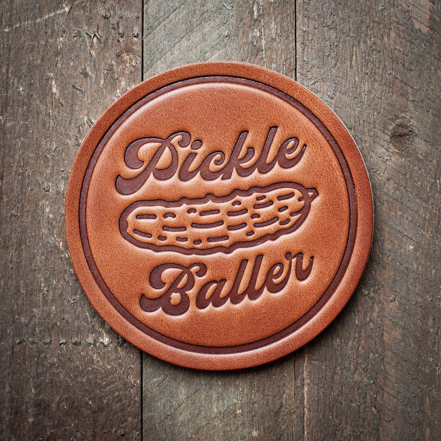 Pickleballer Leather Coaster